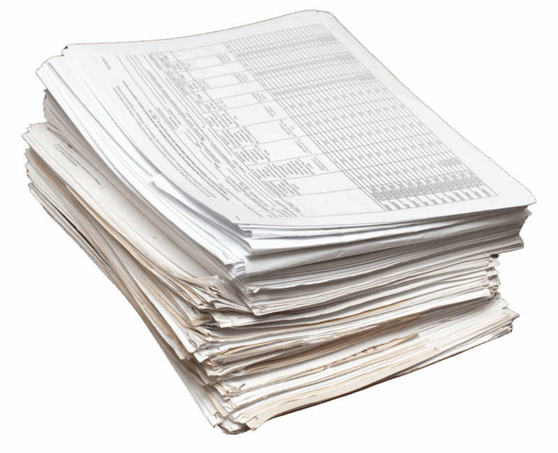 documentos fiscales y contables A tall stack of paper tax and accounting documents