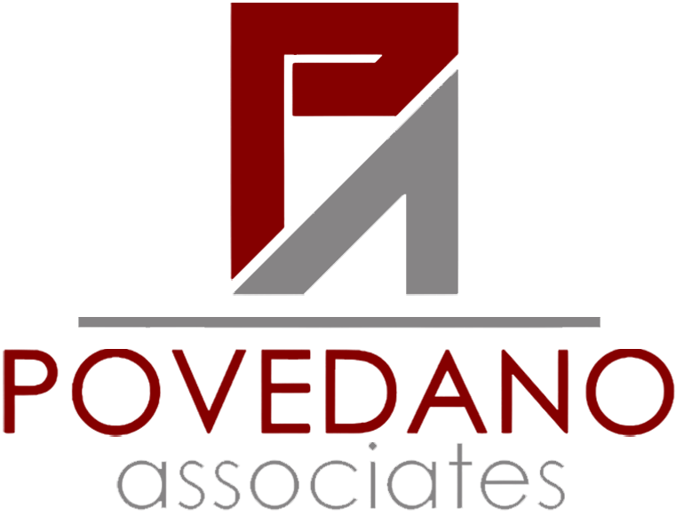 Povedano Associates logo in red and gray
